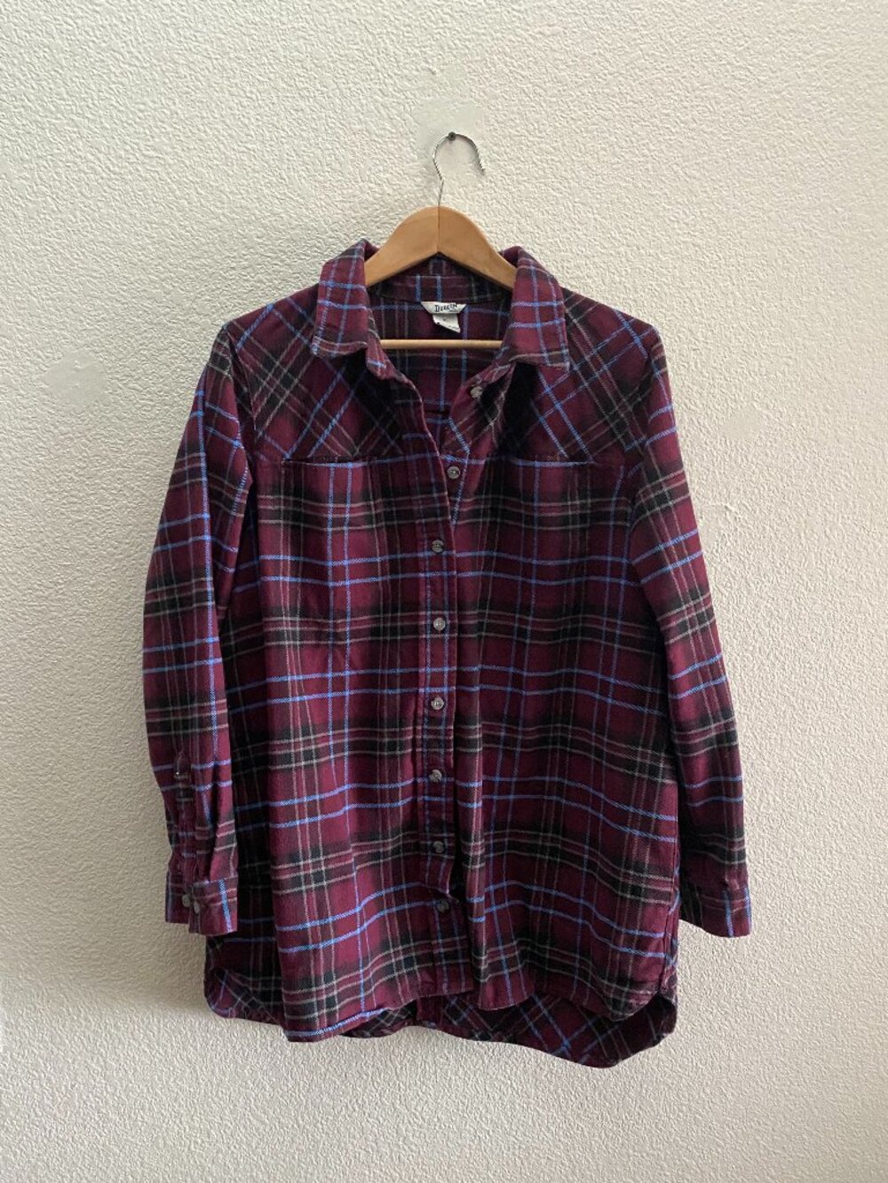 Duluth Trading Folklore Flannel Tunic Shirt Button Up Size XL Plaid 56463